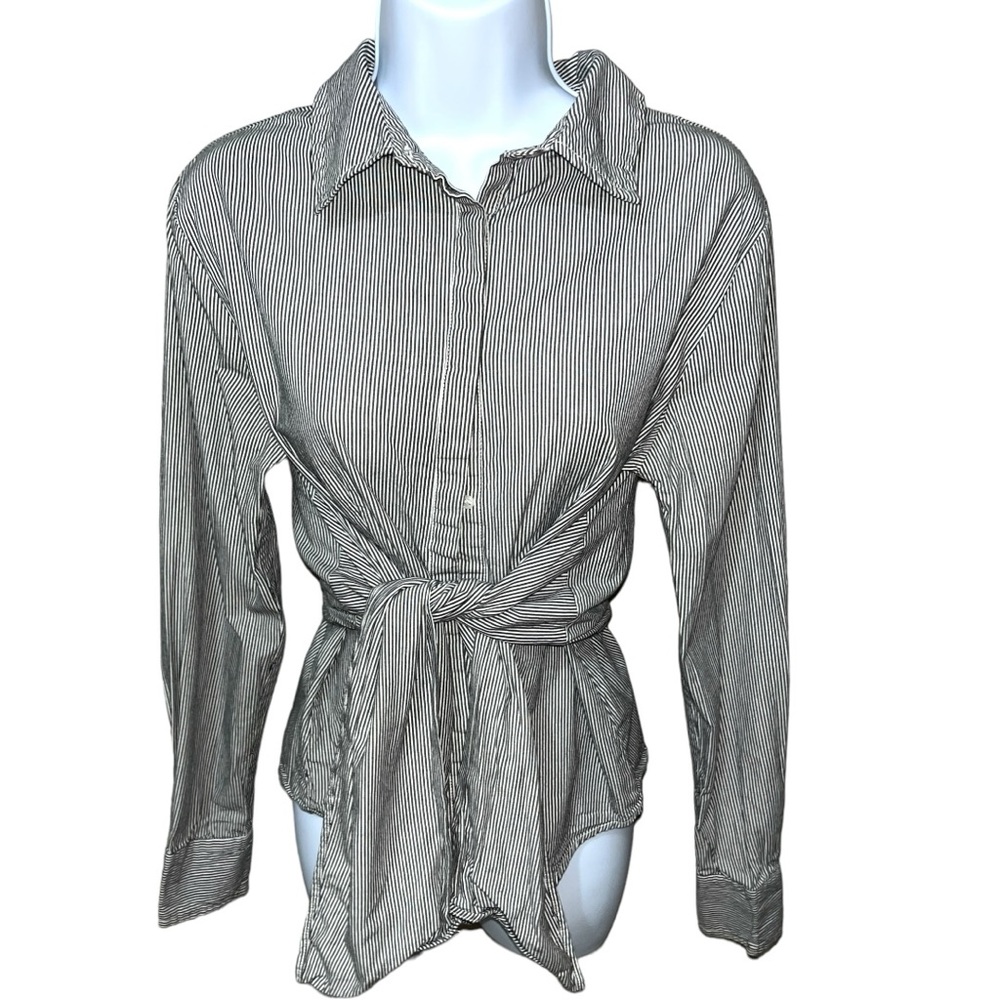 Women’s Walter Baker Gray/White Long Sleeve Striped Button Down Shirt - S